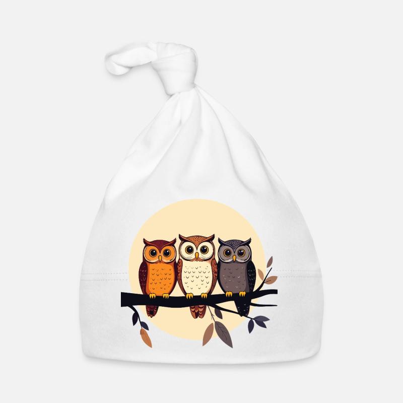 Three owls on a branch in the moonlight owl motif Organic Baby Cap