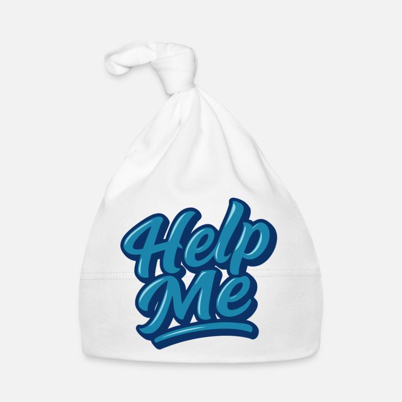Help Me Blue Script Logo - Bonnet bio Bébé - blanc