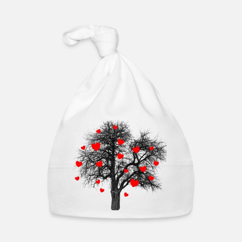 Red Hearts Tree with Hearts Organic Baby Cap