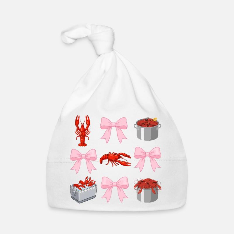 Crayfish and Pink Bows Coquette Style Organic Baby Cap