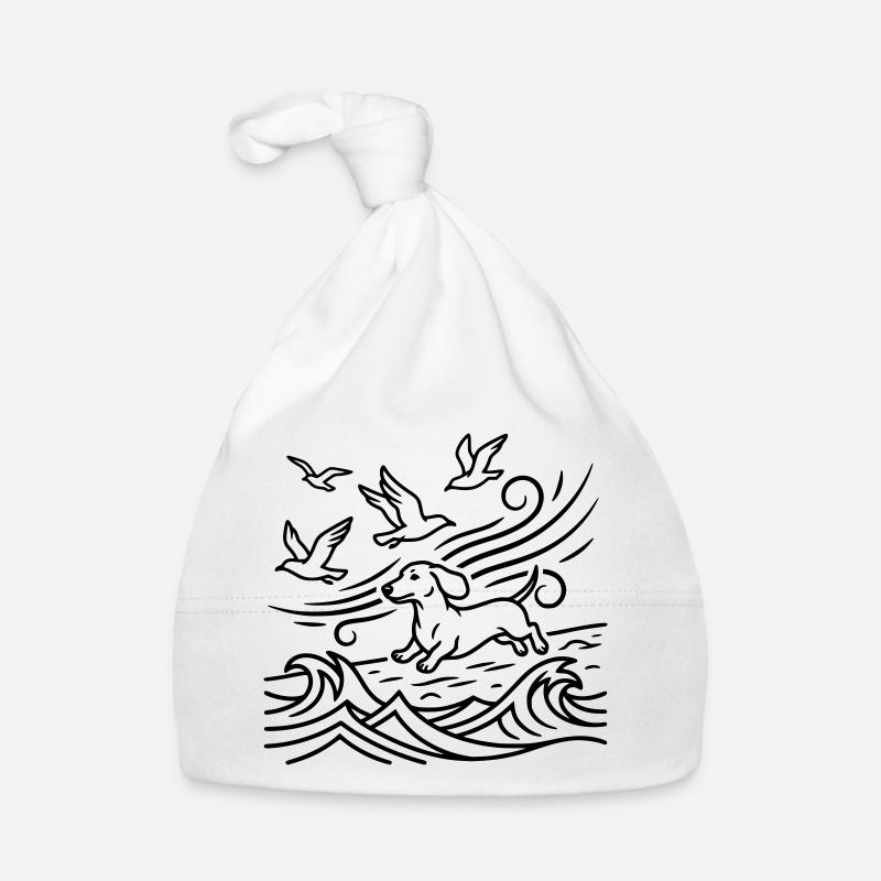Dachshund on the beach Seagulls Waves Sea Moin Organic Baby Cap