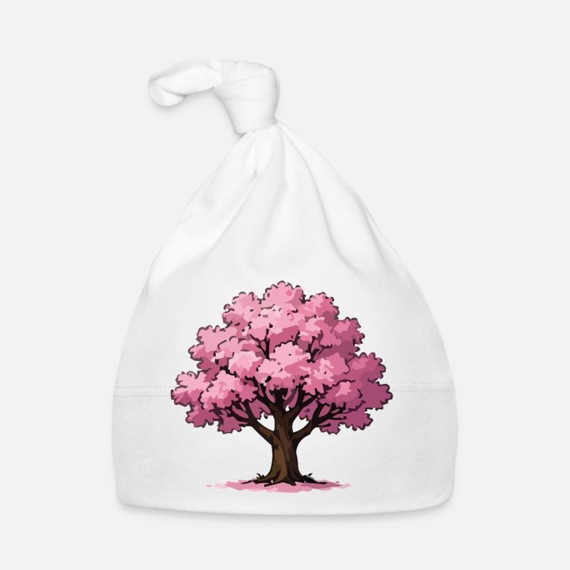 Pink Cherry Blossom Tree Illustration Organic Baby Cap