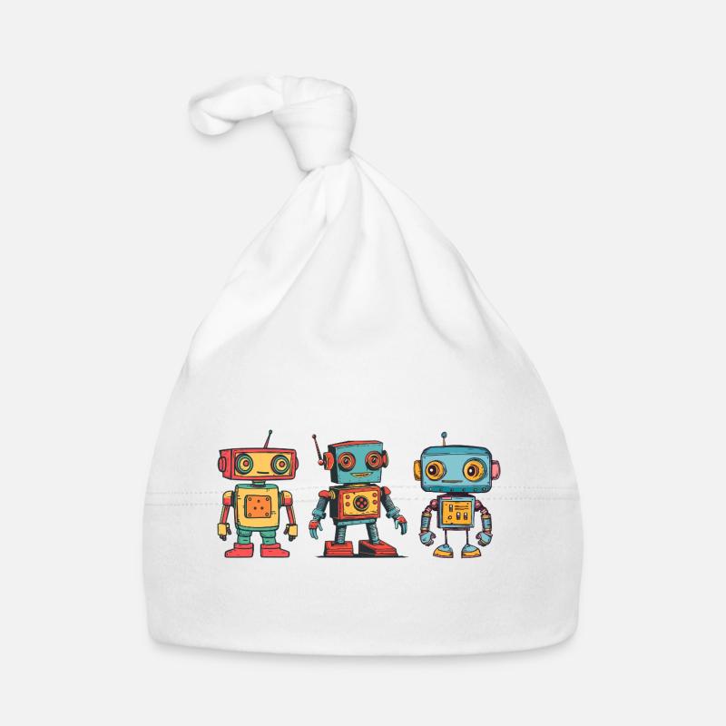 Nostalgische Retro Roboter Illustration Baby Bio-Mütze