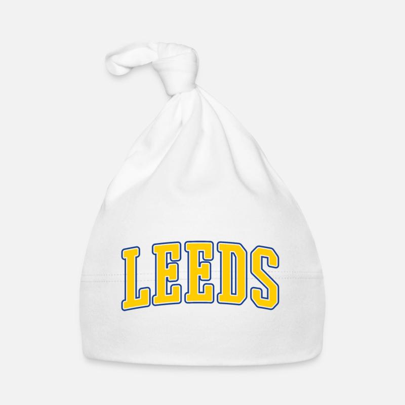 Lettrage Varsity de Leeds Jaune Bleu Bonnet bio Bébé
