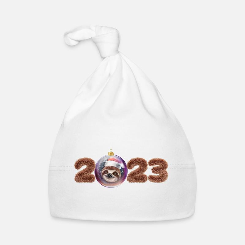 2023 Weihnachtskugel niedliches Faultier - Baby Bio-Mütze - Weiß
