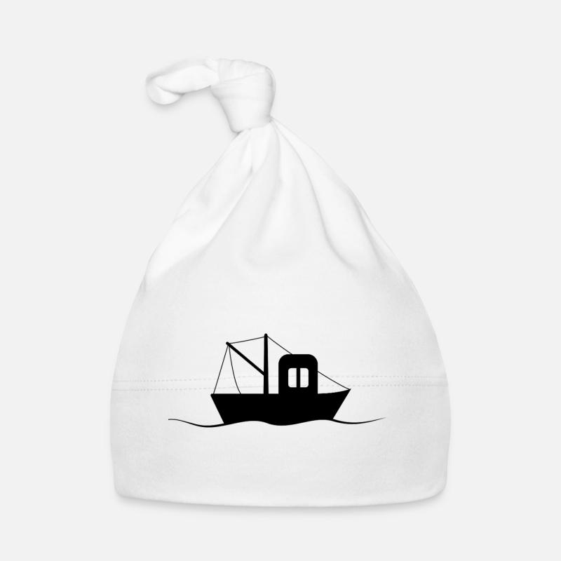 Silhouette de cotre de pêche, petit navire - Bonnet bio Bébé - blanc