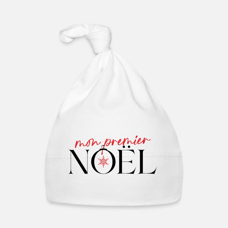 Mon premier Noël Flocon Rouge - Bonnet bio Bébé - blanc