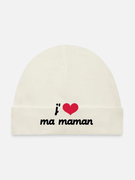 J'aime ma Maman - Bonnet bio Bébé - blanc - Devant