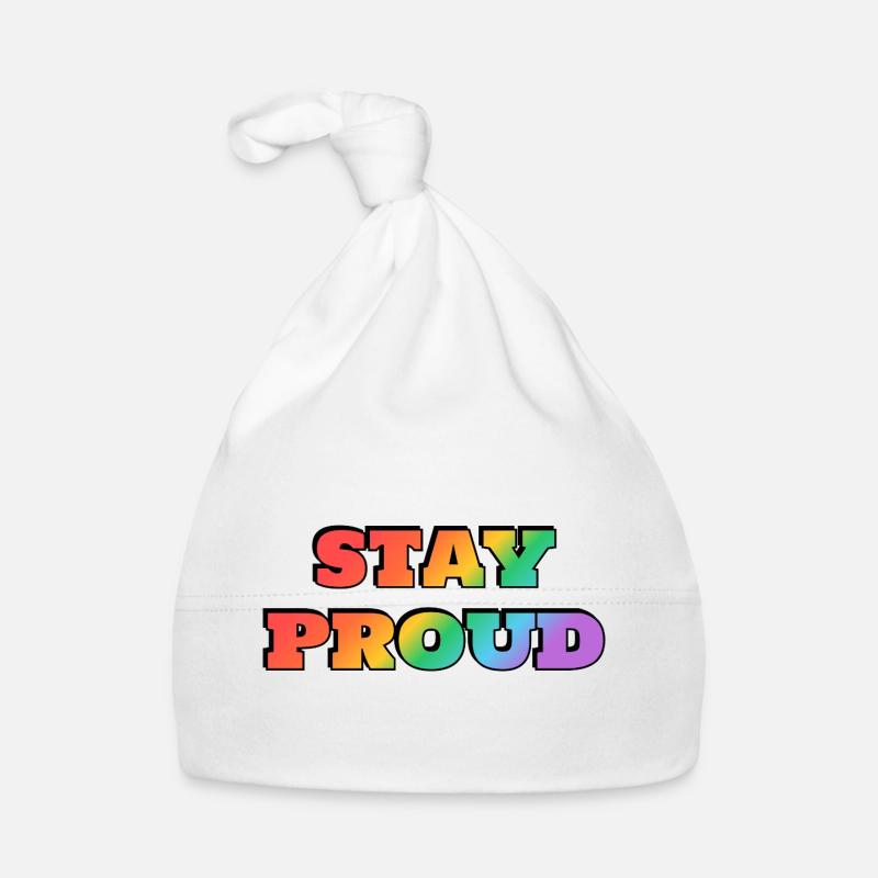 Bleib stark Mutige Retro-Typografie Regenbogen Baby Bio-Mütze