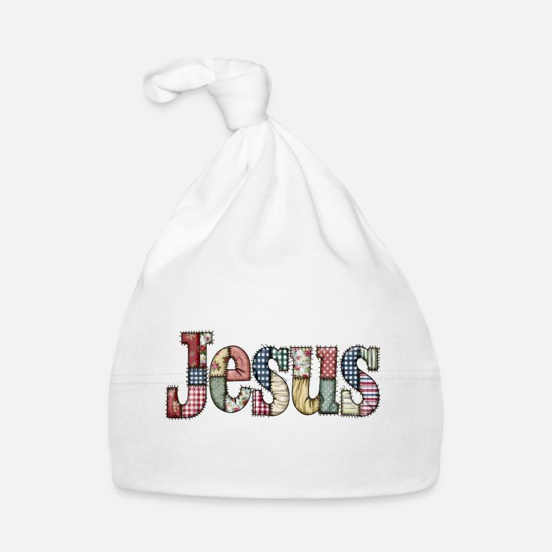 Patchwork Jesus Schriftzug Baby Bio-Mütze