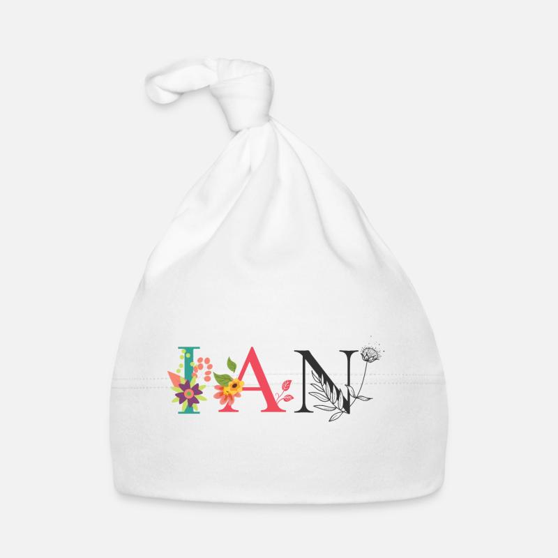 IAN Name Art avec des fleurs brodées Bonnet bio Bébé