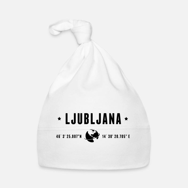 Ljubljana GPS Coordinates Globe Modern Typography Organic Baby Cap