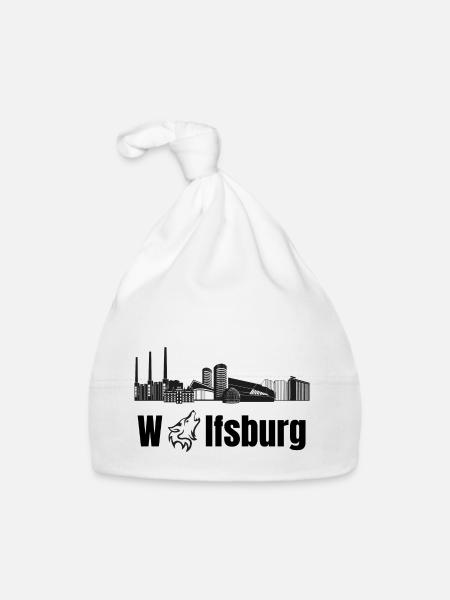 Wolfsburg Fanartikel Wolfsburg Skyline Wölfe Wolf - Baby Bio-Mütze - Weiß - Vorne