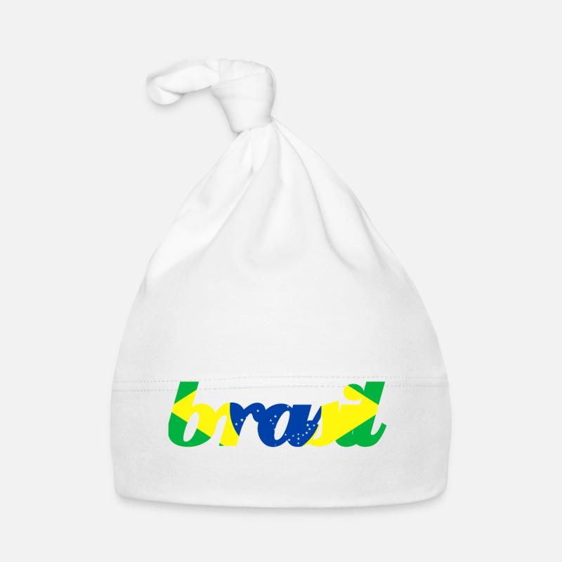 Lettrage du Brésil avec le drapeau du Brésil - Bonnet bio Bébé - blanc
