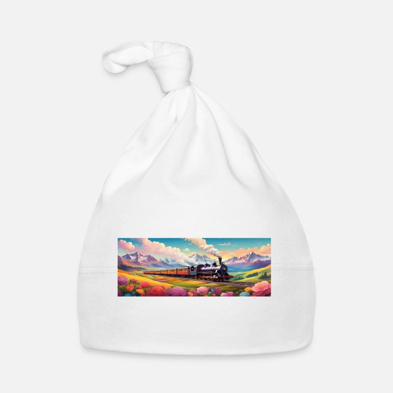 Nostalgischer Eisenbahnzug mit Dampflokomotive Baby Bio-Mütze