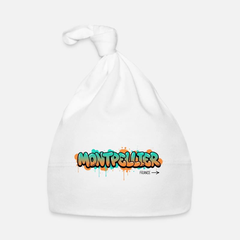 Conception du nom de la ville de Montpellier dans le style graffiti Bonnet bio Bébé
