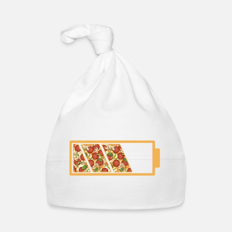 Statut complet de la batterie de la pizza Citation drôle de nourriture Bonnet bio Bébé