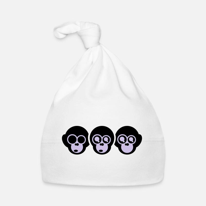 trois singes - Bonnet bio Bébé - blanc