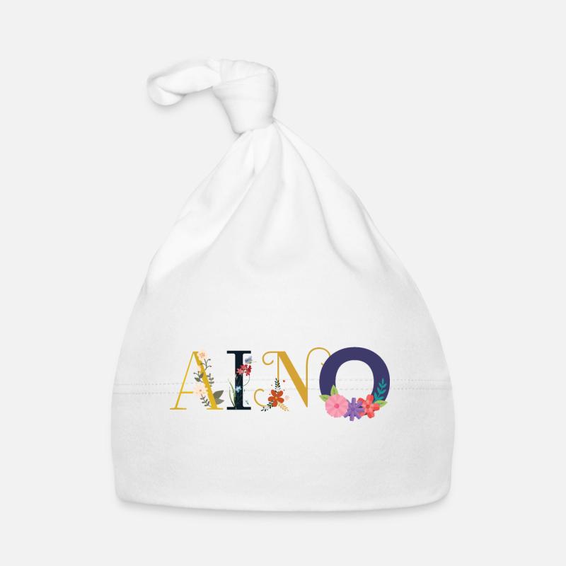 AINO Name mit Blumen geschmückt Baby Bio-Mütze