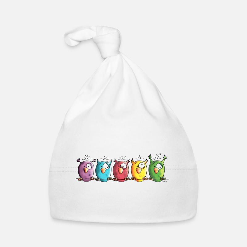 Funny Owls - Eule - Vogel - Baby Bio-Mütze - Weiß