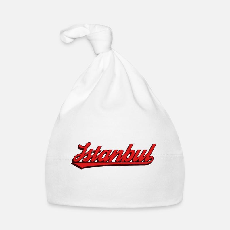 Istanbul lettering underlined in red Organic Baby Cap