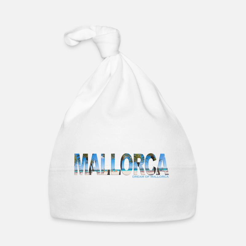 Bannière de lettrage de Majorque - Dream of Mallorca - Bonnet bio Bébé - blanc
