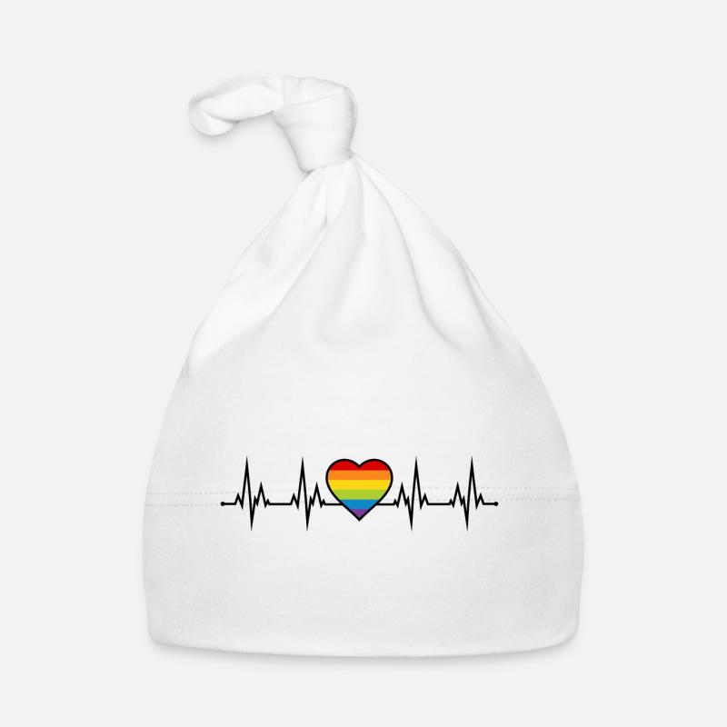 Battement de cœur arc-en-ciel - Bonnet bio Bébé - blanc