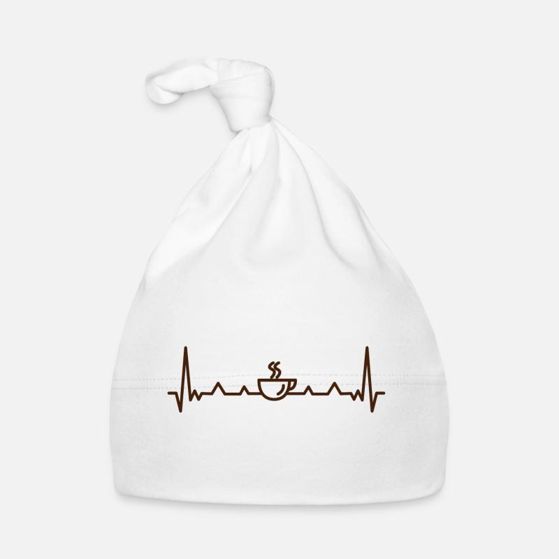 Coffee Pulse Heartbeat Pattern - Organic Baby Cap - white