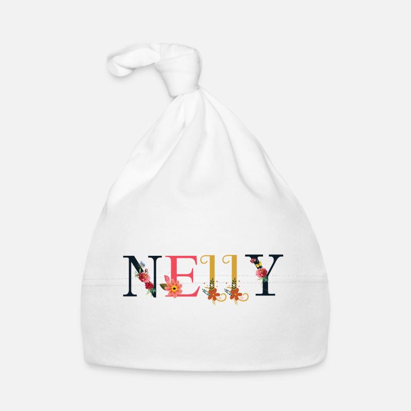 NELLY name decorated with flowers Organic Baby Cap