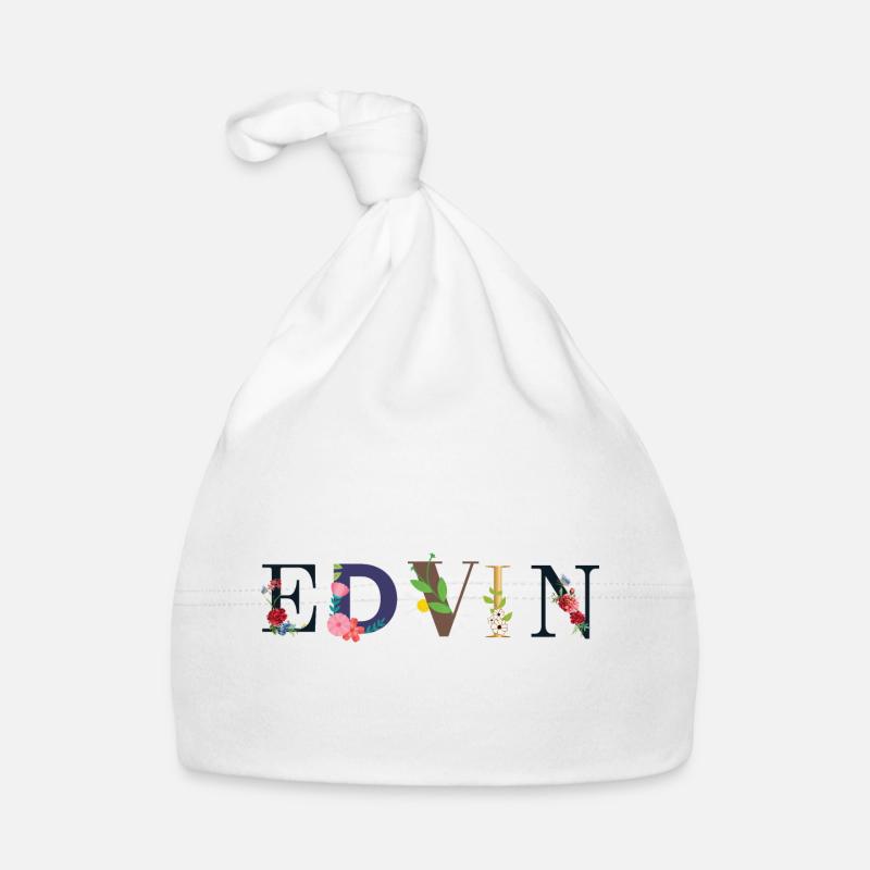 Nom EDVIN décoré de fleurs Bonnet bio Bébé
