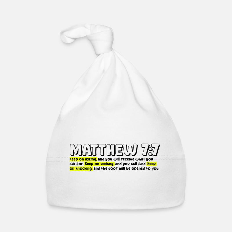 Matthäus 7:7 | Bibelzitat Baby Bio-Mütze