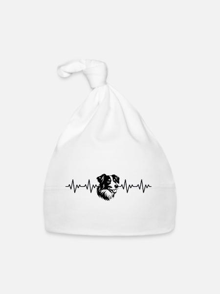 Border Collie EKG Herzschlag - Baby Bio-Mütze - Weiß - Vorne