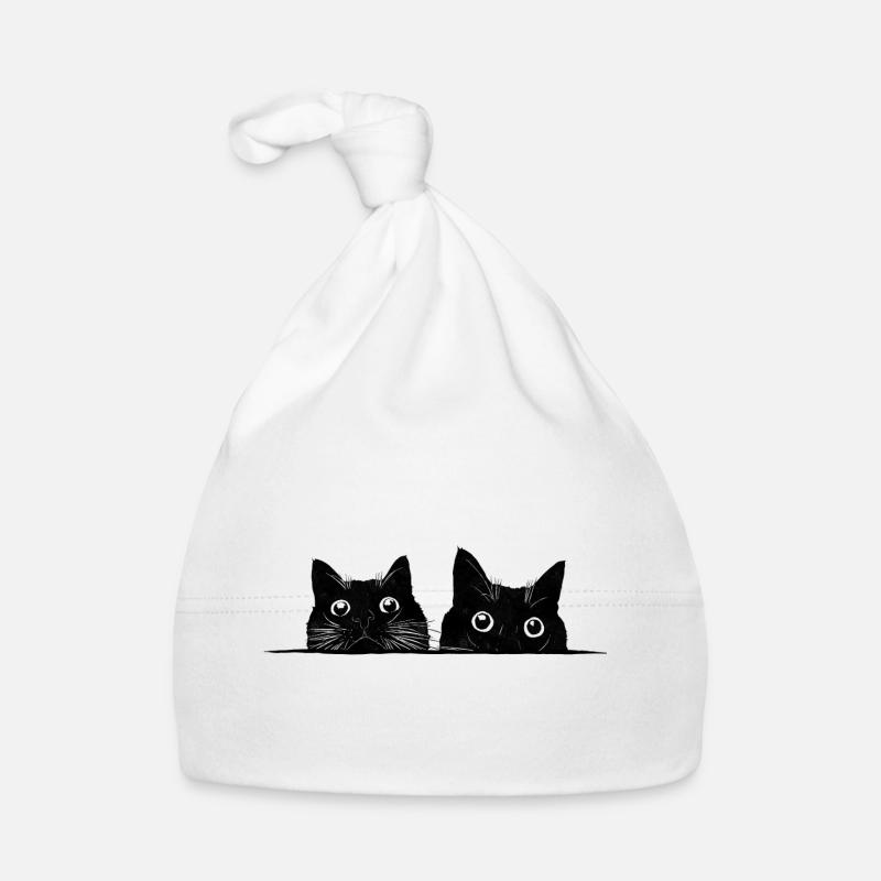 Two peeking cats black Organic Baby Cap