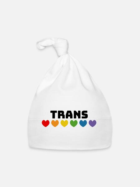 Rainbow heart trans black - Organic Baby Cap - white - Front