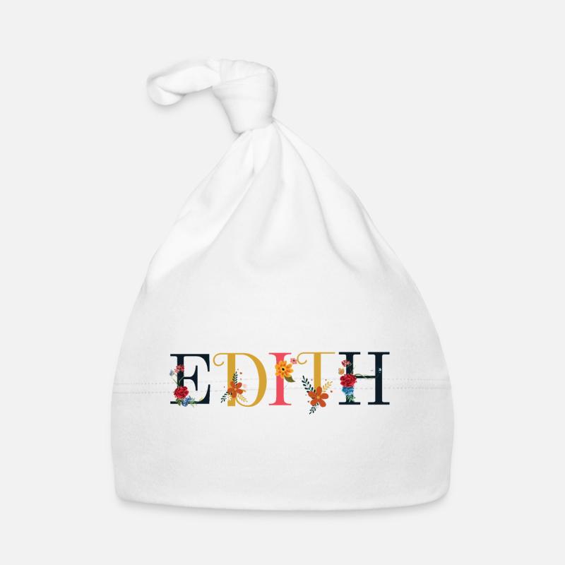 Le nom d’EDITH est décoré de fleurs Bonnet bio Bébé