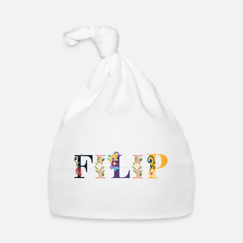 Nom FILIP décoré de fleurs Bonnet bio Bébé