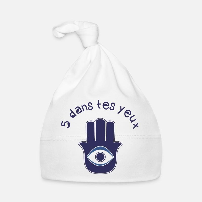 Khamsa : 5 dans tes yeux! - Bonnet bio Bébé - blanc