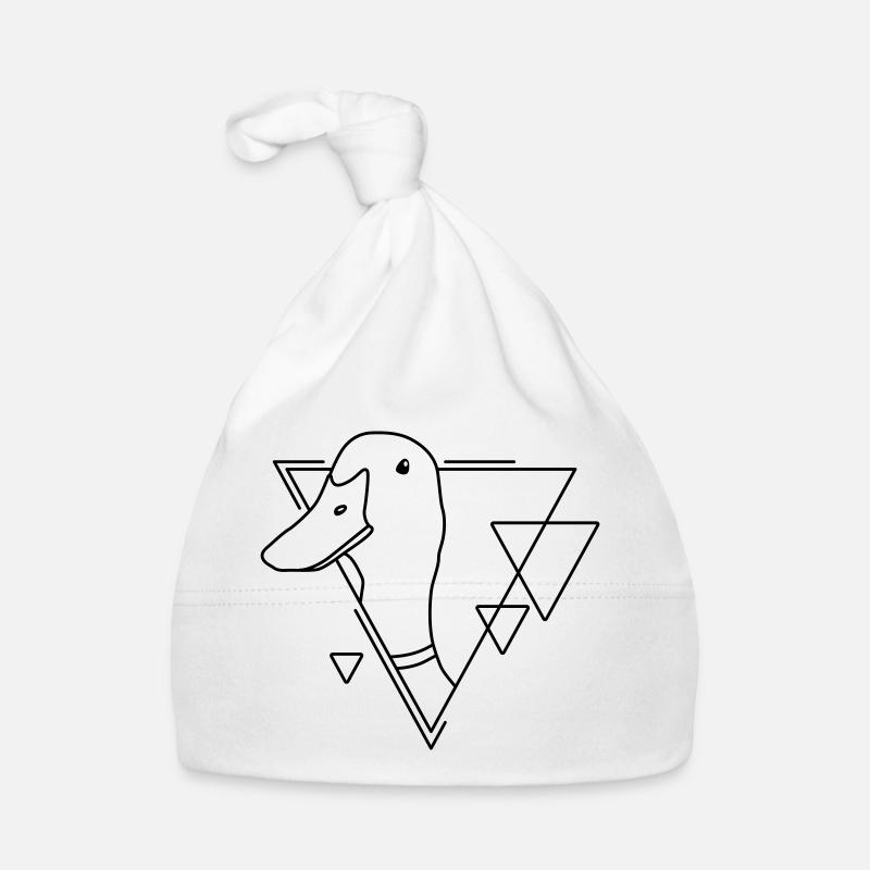 Duck in Geometric Shape - Line Art Design - Organic Baby Cap - white