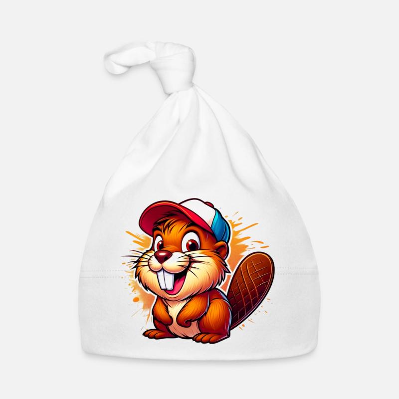Beaver with baseball cap Organic Baby Cap