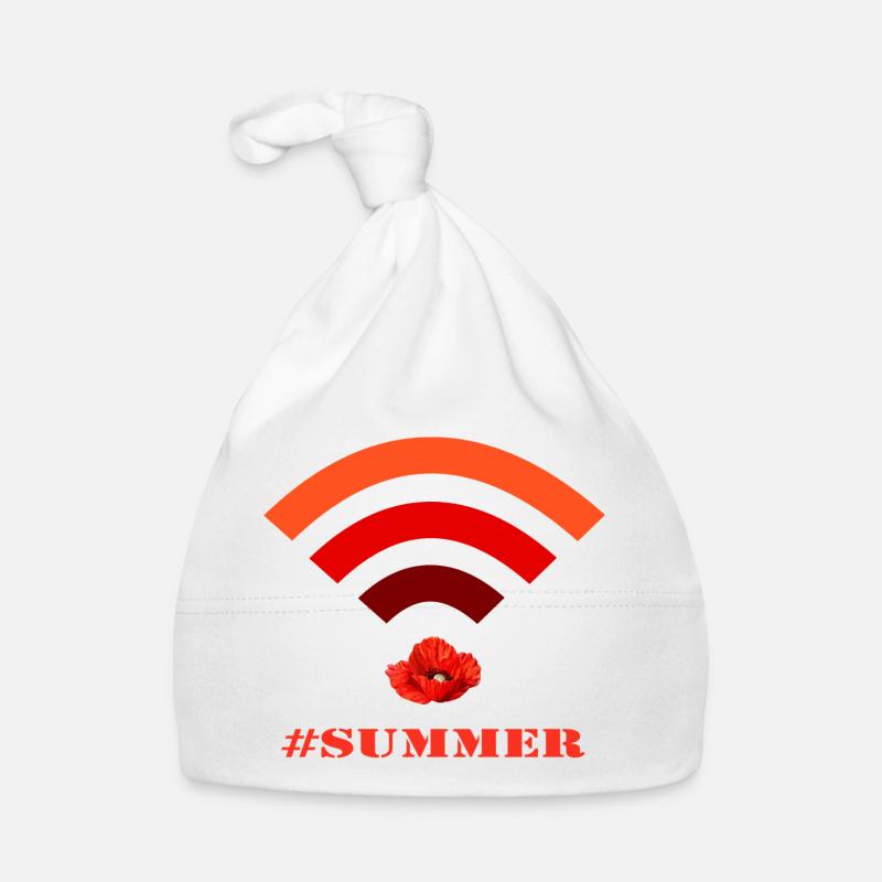 wifi coquelicot hashtag été - Bonnet bio Bébé - blanc
