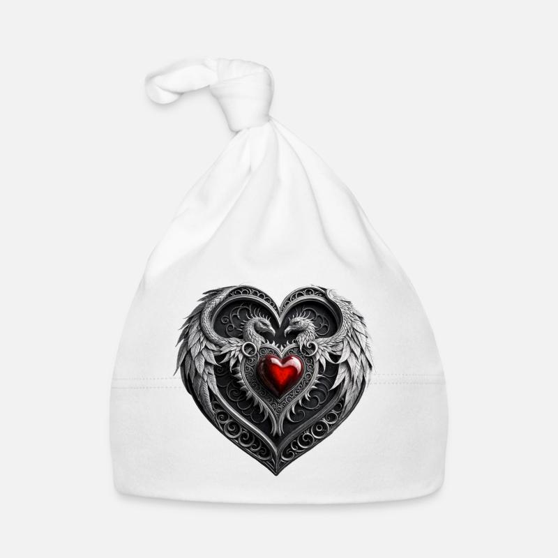 Silver heart with wings. Organic Baby Cap