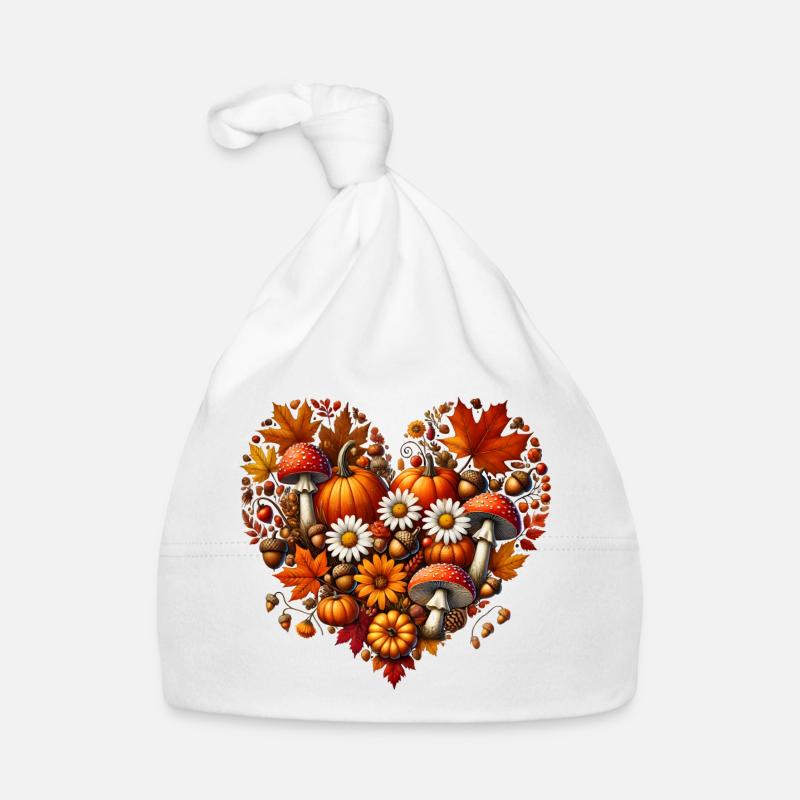 Cœur, rempli de citrouilles, de champignons et de feuilles d’automne Bonnet bio Bébé