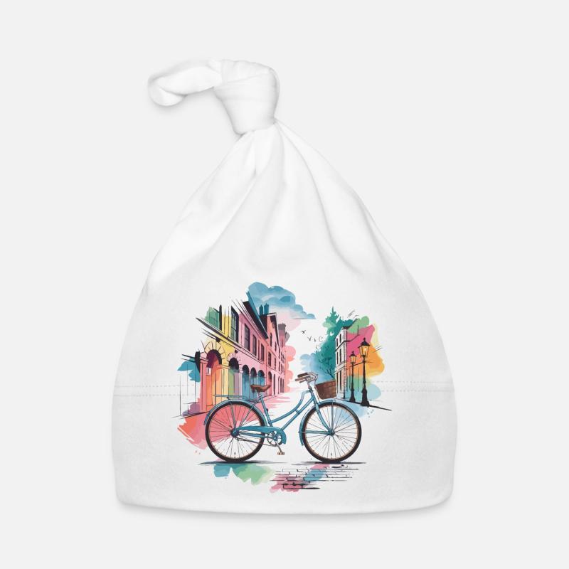 Pastel Cityscape Bicycle Design Organic Baby Cap