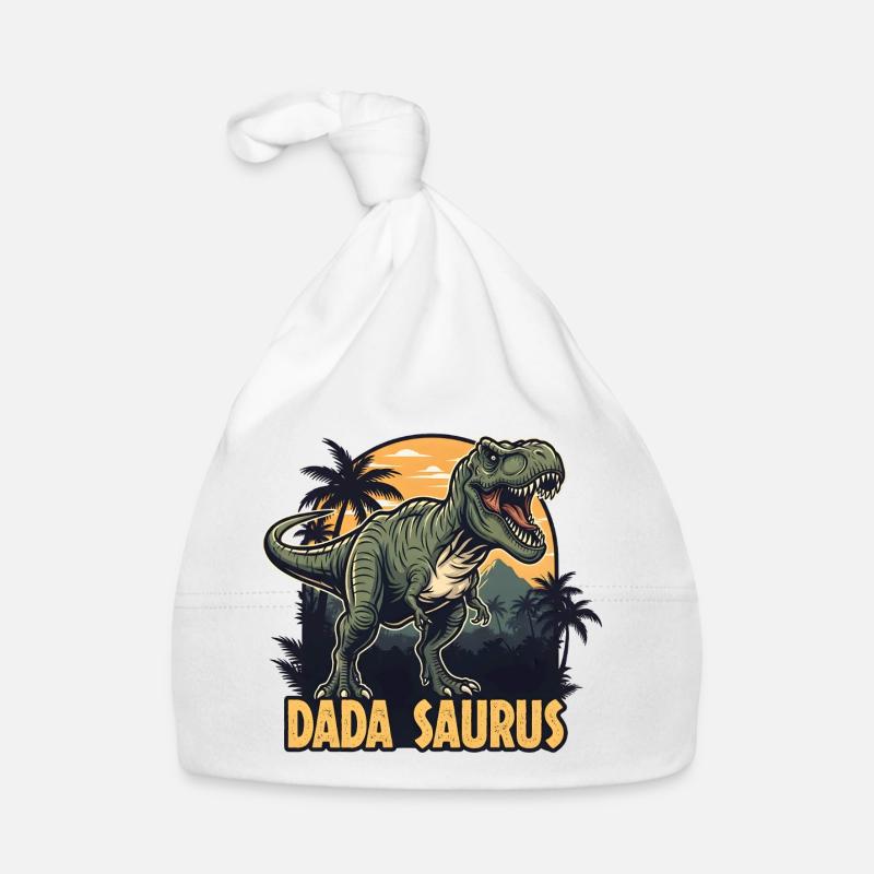 Dada Saurus T-Rex Illustration - Organic Baby Cap - white