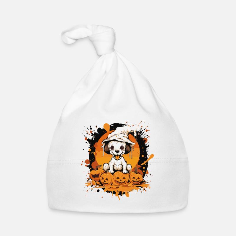 Petit chiot d’Halloween avec des citrouilles Bonnet bio Bébé