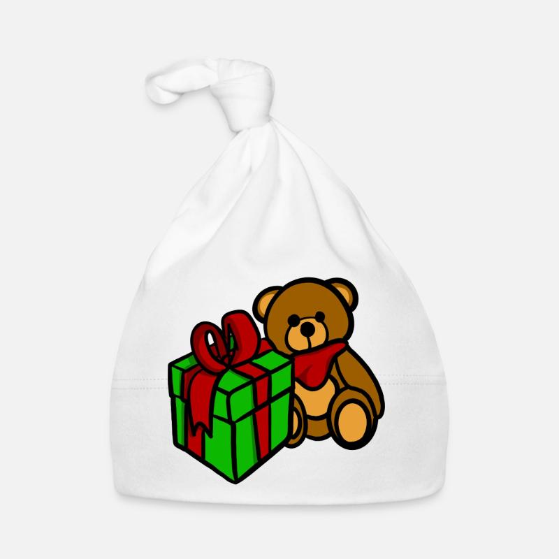 Teddy hat ein Geschenk - Baby Bio-Mütze - Weiß