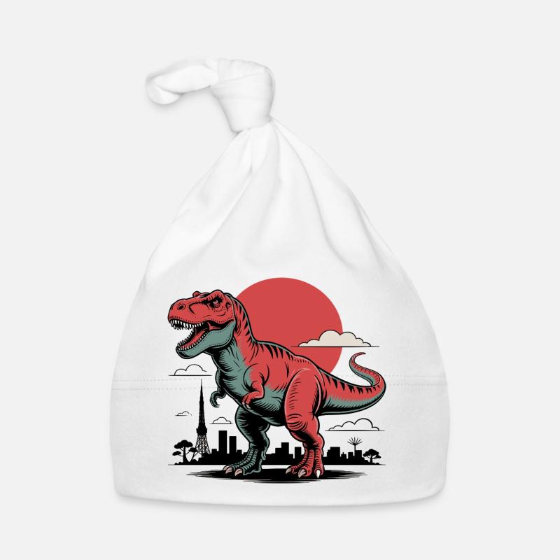 Stadt Skyline Mit T-Rex und Sonne im Hintergrund Baby Bio-Mütze