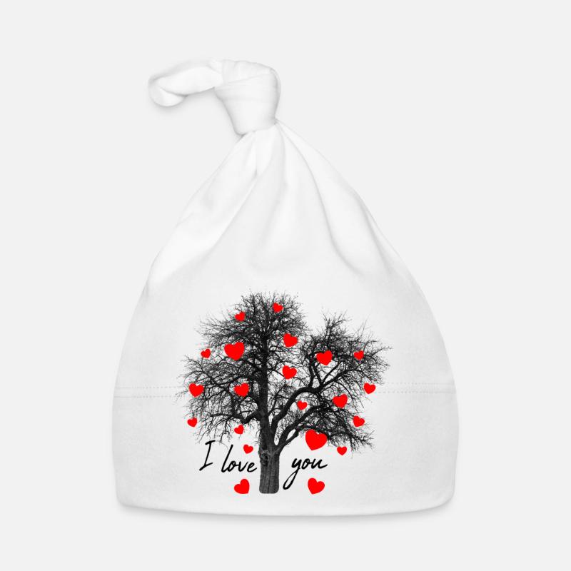 rote Herzen mit Baum I love you  Baby Bio-Mütze