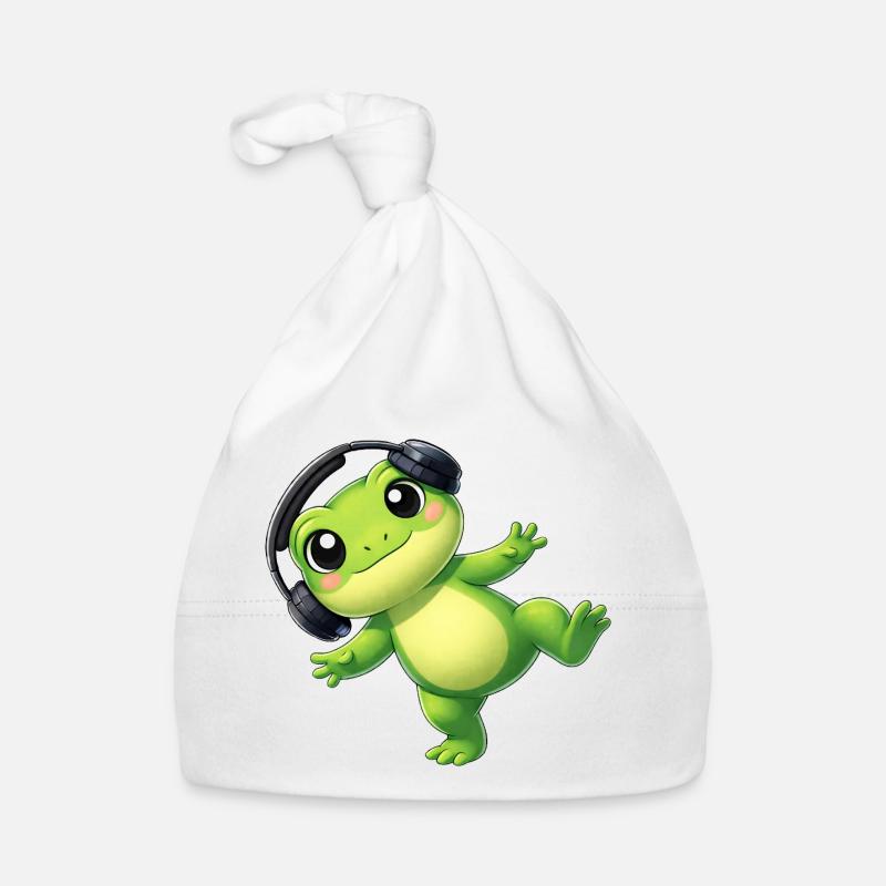 Süßer Frosch Kröte Unke mit Kopfhörern Tanzen Tech Baby Bio-Mütze