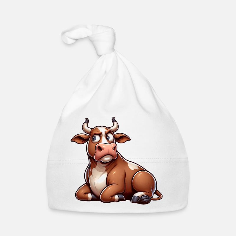 Funny Cow Cartoon Skeptical Bull Comic Organic Baby Cap